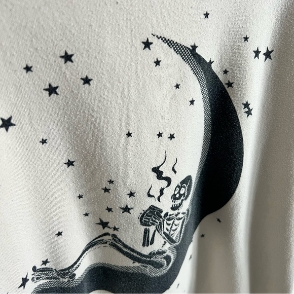 Womens Cream Skeleton Moon Graphic Sweater, Size Large - Picture 3 of 4